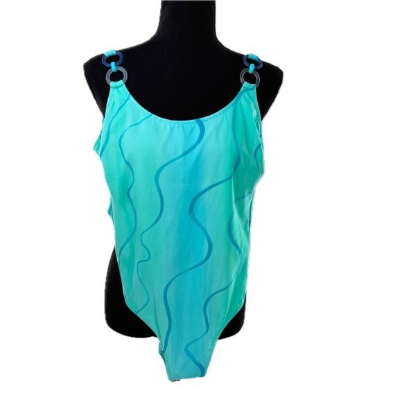 SUNFLAIR by Jutta Friemann Turquoise Blue Wave One Piece Swimsuit Y2K Size Small - Picture 1 of 14